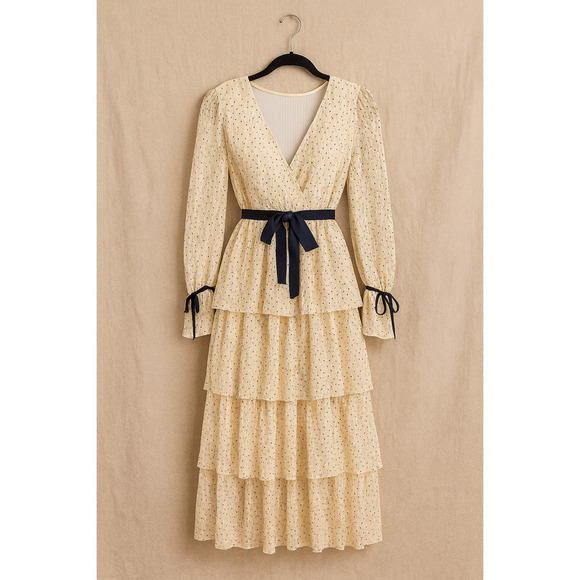 Just Me Dresses & Skirts - Just Me S Tiered  Dress Cream Holiday Party Cottagecore Vintage Wedding Guest